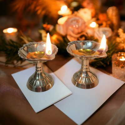 Artsofdesign Brass (Pack of 2) Table Diya(Height: 4.5 inch)