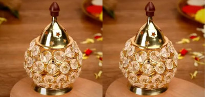 DARIDRA BHANJAN Akhand Diya | Diamond Crystal Deepak Jyoti Diya | Crystal diya (Pack fo 2) Brass Table Diya(Height: 5 inch)