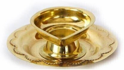 w3rocks Brass Table Diya With Small Plate Brass Table Diya(Height: 2 inch)