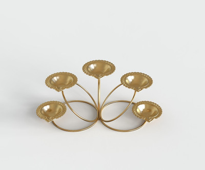 ASDesignImpex Golden 5 Diya Stand Decorative for Home Office Gifts Brass Table Diya(Height: 5.12 inch)
