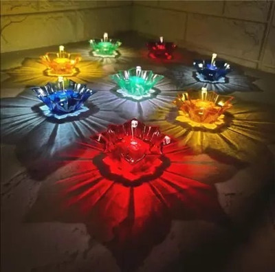 NKKL Traditional Refection LED Water Diya Temple ,Office ,Home ,Diwali Decoration 353 Plastic (Pack of 6) Table Diya Set(Height: 3 inch)
