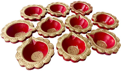 Radhey Radhey Dipawali Pooja Diya Ceramic (Pack of 10) Table Diya Set(Height: 1.2 inch)