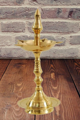 Sm impex Samy Collectibles Brass Kerela Fancy Diya Height-9inch Brass Table Diya(Height: 10 inch)