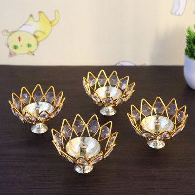 KAPER Brass (Pack of 4) Table Diya Set(Height: 2 inch)