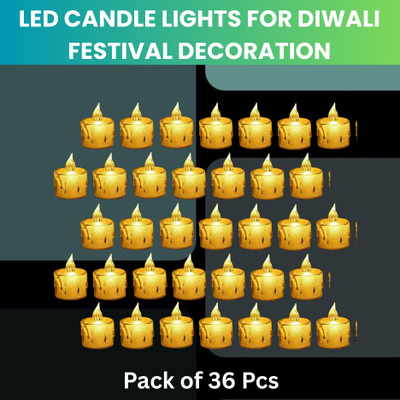 Frony LED Candle Lights, LED Flameless Crystal Tea Candles Light For Diwali DécorZW365 Plastic (Pack of 36) Table Diya Set(Height: 2 inch)