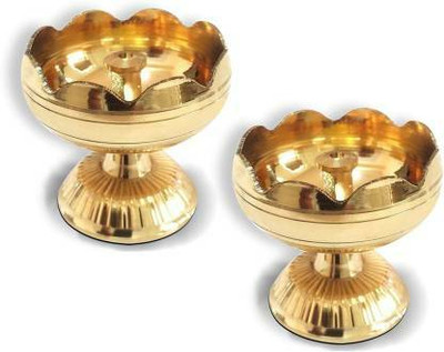 Heaven Decor Decorative Brass Oil Lamp Diya (Pack of 2) Table Diya Set Brass (Pack of 2) Table Diya Set(Height: 1.5 inch)