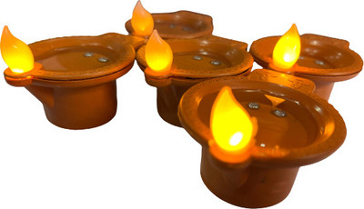 Adhvika LED Diya with Water Sensor Battery Powered For Temple Office/Home Decoration Plastic (Pack of 8) Table Diya Set(Height: 4 inch)
