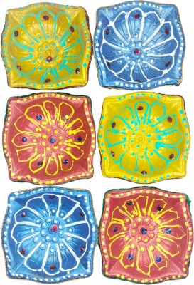 SHAGUN EK ANOKHA RISHTA Terracotta Square Shape Diya Handmade Clay Deepak for Diwali Pooja(Multicolor) Terracotta (Pack of 6) Table Diya(Height: 1 inch)