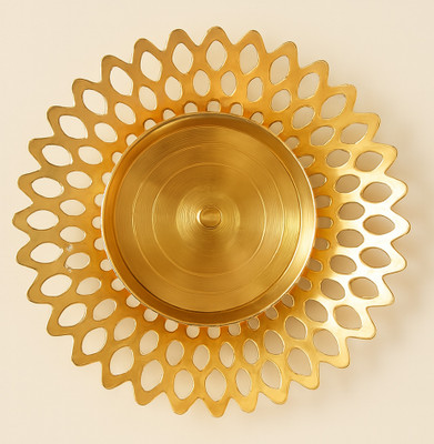 sparkle & shine Designer Urli Bowl with Leaf Cutwork Pattern for Floating Flowers & Candle–Pooja Brass Table Diya(Height: 4 inch)
