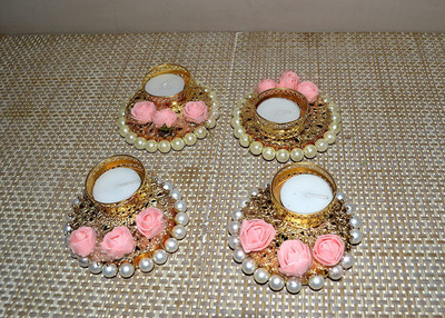 Flipkart SmartBuy Set of 4 Tealight Candle Holder Diya for Decoration Cotton (Pack of 4) Table Diya Set(Height: 1.5 inch)