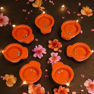 ADC ENTERPRISES LED Water Sensor Diya – Automatic Water Activated Flameless Diya for Diwali Plastic (Pack of 12) Table Diya Set(Height: 1 inch)
