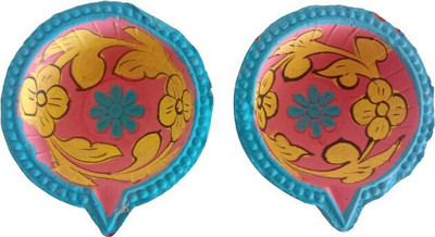 SOMUDEE Terracotta (Pack of 2) Table Diya Set(Height: 1 inch)