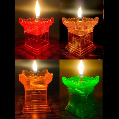 RUDRAKSH Tulsi Diva for Decoration and Festival | 3D Refection Diya-Pack of 4 Plastic (Pack of 4) Table Diya(Height: 3 inch)
