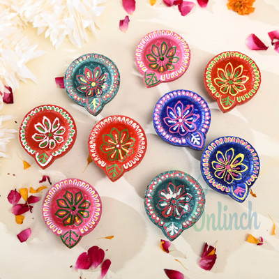 BS NATURAL Home Handcrafted Decorative Diwali Diyas Mitt Ka Diya Earthenware (Pack of 9) Table Diya Set(Height: 2.5 inch)