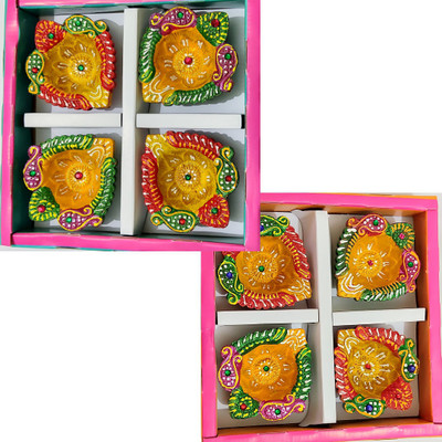 WINNSUN Designer Diya set | Big size 3.5 IN | Pack of 8 Terracotta (Pack of 8) Table Diya Set(Height: 1.5 inch)