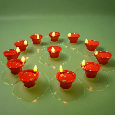 3BAAN A218 Water Sensor Brown Real Diya, Lighten Up When Fill with Water Plastic Plastic (Pack of 12) Table Diya Set(Height: 2 inch)
