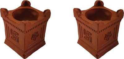Atchayam Traders Tulsi Diya | Handmade Terracotta Clay Diya | Mitti Deepak | Diwali Diya Terracotta (Pack of 2) Table Diya Set(Height: 3 inch)