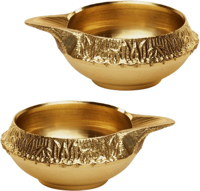 sf hospitality Brass Diya for Puja | Kuber Diya for Diwali Pooja Deepak Decoration Brass (Pack of 2) Table Diya Set(Height: 2 inch)