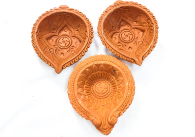 The Anchi Store Handmade Mitti Diya, Oil Lamps for Diwali Decoration & Pooja Terracotta (Pack of 3) Table Diya Set(Height: 1.5 inch)