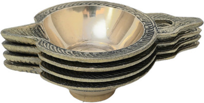 Divyanshimetals Heavy weight brass diya with handle Brass (Pack of 6) Table Diya Set(Height: 2.5 inch)