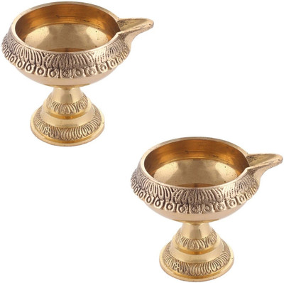 SBBCO Divine Edge Brass Table Diya Set Brass (Pack of 2) Table Diya Set(Height: 2.3 inch)