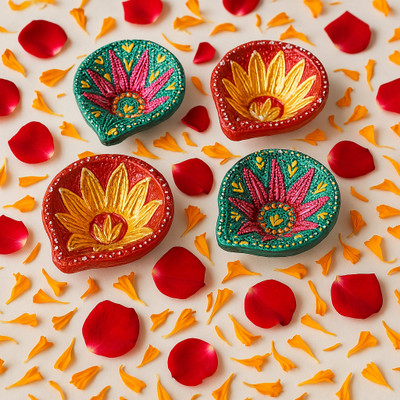 Legacy Natural Terracotta (Pack of 4) Table Diya Set(Height: 1.1 inch)