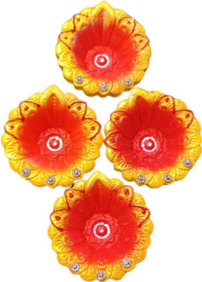 icrafto Earthenware (Pack of 4) Table Diya Set(Height: 2 inch)