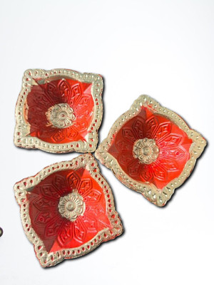 Satya clay art Handmade Red Clay Diya Traditional Mitti Oil Lamps for Diwali Decoration Terracotta (Pack of 3) Table Diya Set(Height: 1 inch)