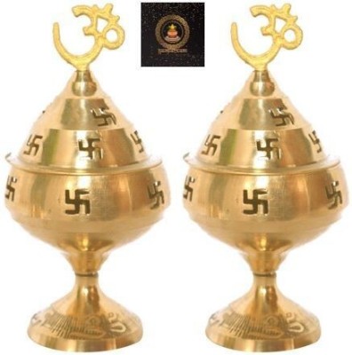 Navpatram Divine Om Swastik Akhand Diya Combo Pack for Puja (Height 5 inch) Brass (Pack of 2) Table Diya Set(Height: 4.5 inch)