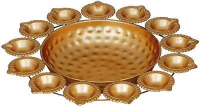 JaipurCrafts Diya Shape Flower Decorative Urli Bowl for Home Handcrafted Bowl Iron Tealight Holder(Gold, Pack of 1)