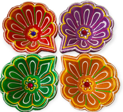 SONKARS Terracotta (Pack of 4) Table Diya(Height: 1 inch)