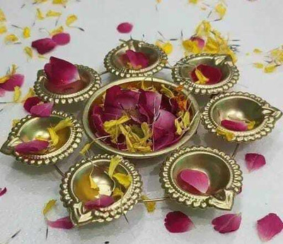 INSTORE URLI WITH 7 DIYA FOR DIWALI AND HOME DECOR Iron Table Diya(Height: 1 inch)