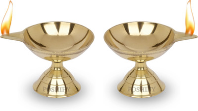 POSHIFY Pandeep spl. Brass Diya (pack of 2)- Handcrafted Traditional Indian Oil Lamp Brass (Pack of 2) Table Diya Set(Height: 5 inch)