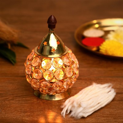 Flipkart SmartBuy Crystal Diya For Diwali Decoration Item Crystal Diya For Diwali Brass, Glass Table Diya(Height: 13 inch)