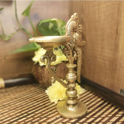 pujacraft Brass Annaparavai Standing Deepam Brass Table Diya(Height: 5.5 inch)