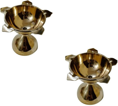 mnaonline Brass Five Face Diya Table Decorative Puna Devi Deepak - 2 Pcs Brass (Pack of 2) Table Diya(Height: 1.6 inch)