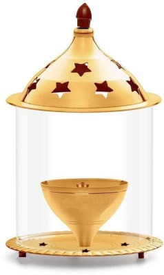 ONLYBOTTOM Brass Akhand Diya | Diamond Crystal Deepak/Diya Brass, Crystal Brass Table Diya(Height: 5.5 inch)