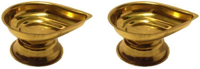w3rocks Table Oil Lamp With Stand - Size 3, Large - Light Weight Gift Brass (Pack of 2) Table Diya Set(Height: 1.5 inch)