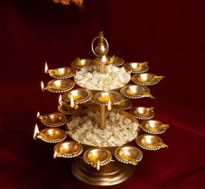 MUSAINDUSTRIES Traditional Multi-Layer Diya Stand 3-Tier Deepam Lamp for Pooja & Home Decor Iron Hanging Diya(Height: 15 inch)