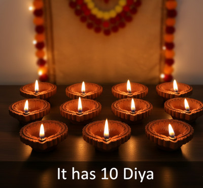 Jackcleen ™10 Pc Diya Set Traditional Terracotta Clay Diyas | Mitti Diya Pack Diwali Decor Earthenware (Pack of 10) Table Diya Set(Height: 1.5 inch)