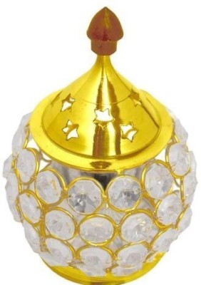 EliteTouch Golden Crystal Matki / Oval Shape Round Akhand Diya Jyoti Oil Lamp for pooja Brass Table Diya(Height: 5 inch)