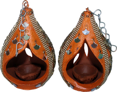 ITHAZHYAZ Terracotta (Pack of 2) Table Diya Set(Height: 4 inch)