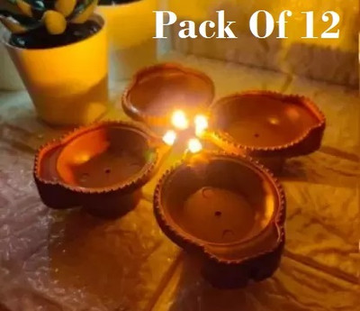 Jantrex 12Water Sensor Led Diya | No Oil | No Electricity| Eco-Friendly | Cost-Effective Plastic (Pack of 12) Table Diya Set(Height: 3 inch)