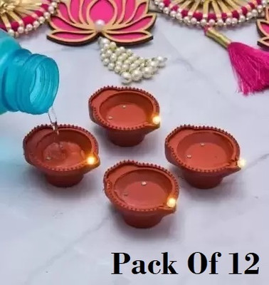 Jantrex Water Sensor Led Diyas Flameless&Smokeless Diwali Light Diya For Decoration (12) Plastic (Pack of 12) Table Diya Set(Height: 3 inch)