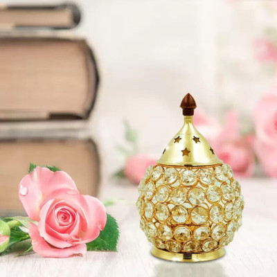ShubhBhakti Brass and Crystal Matki Shape Akhand Diya/Table Deepak/Oil Lamp Brass Table Diya(Height: 5 inch)