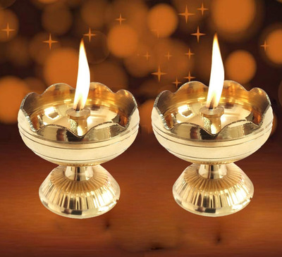 Dsh Brass (Pack of 2) Table Diya(Height: 1.5 inch)