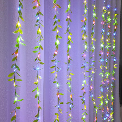 Artificial Vine Leaf Curtain LED String Light, 200L EDs 8 Modes, Remote Control 200 LEDs 3 m Multicolor Flickering, Steady Leaf Rice Lights(Pack of 1)