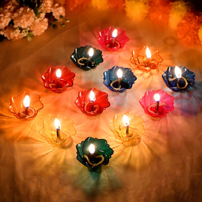 Craftam Transparent 3D Reflaction Floating Hard Plastic Diya For Home Decor Plastic (Pack of 12) Table Diya Set(Height: 1 inch)