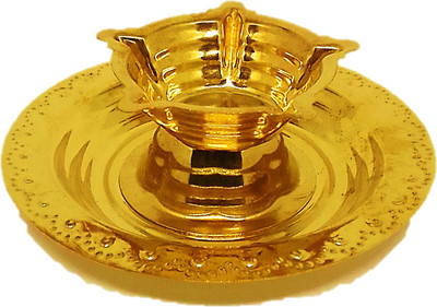 w3rocks 5 Wick (thread) brass table oil lamp Brass Table Diya(Height: 1 inch)