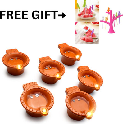 ZURU BUNCH LED Water Diya For Diwali, Battery Operated Water Diya Light Beautiful Plastic (Pack of 6) Table Diya Set(Height: 1.1 inch)
